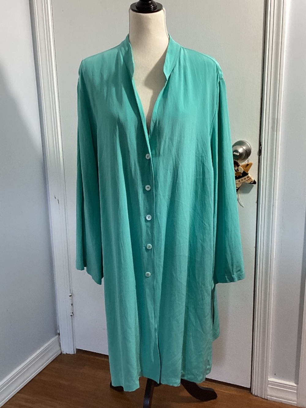 LOUBEN WOMAN SZ 20 MADE IN CANADA 100% SILK TURQUOISE JACKET DUSTER DRESS